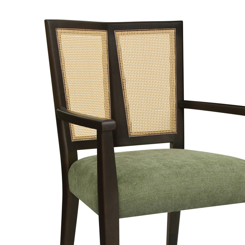 Mid Century Modern Arm Dining Chair Set With Rattan Backrest by HouseOfZazla
