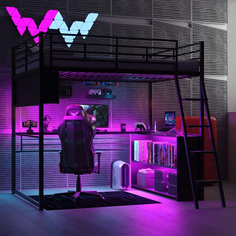 Loft Bed With LED Desk And 4 Storage Shelves by Unique Piece Furniture