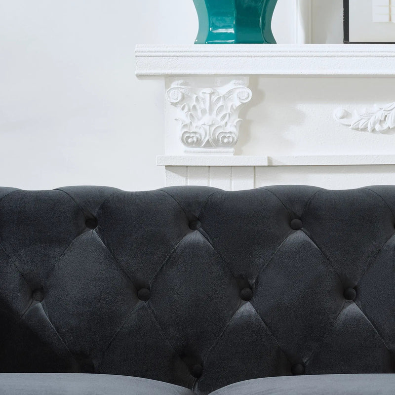 Chesterfield Upholstery Fabric Loveseat With Roll Armrest And Nailhead by HouseOfZazla