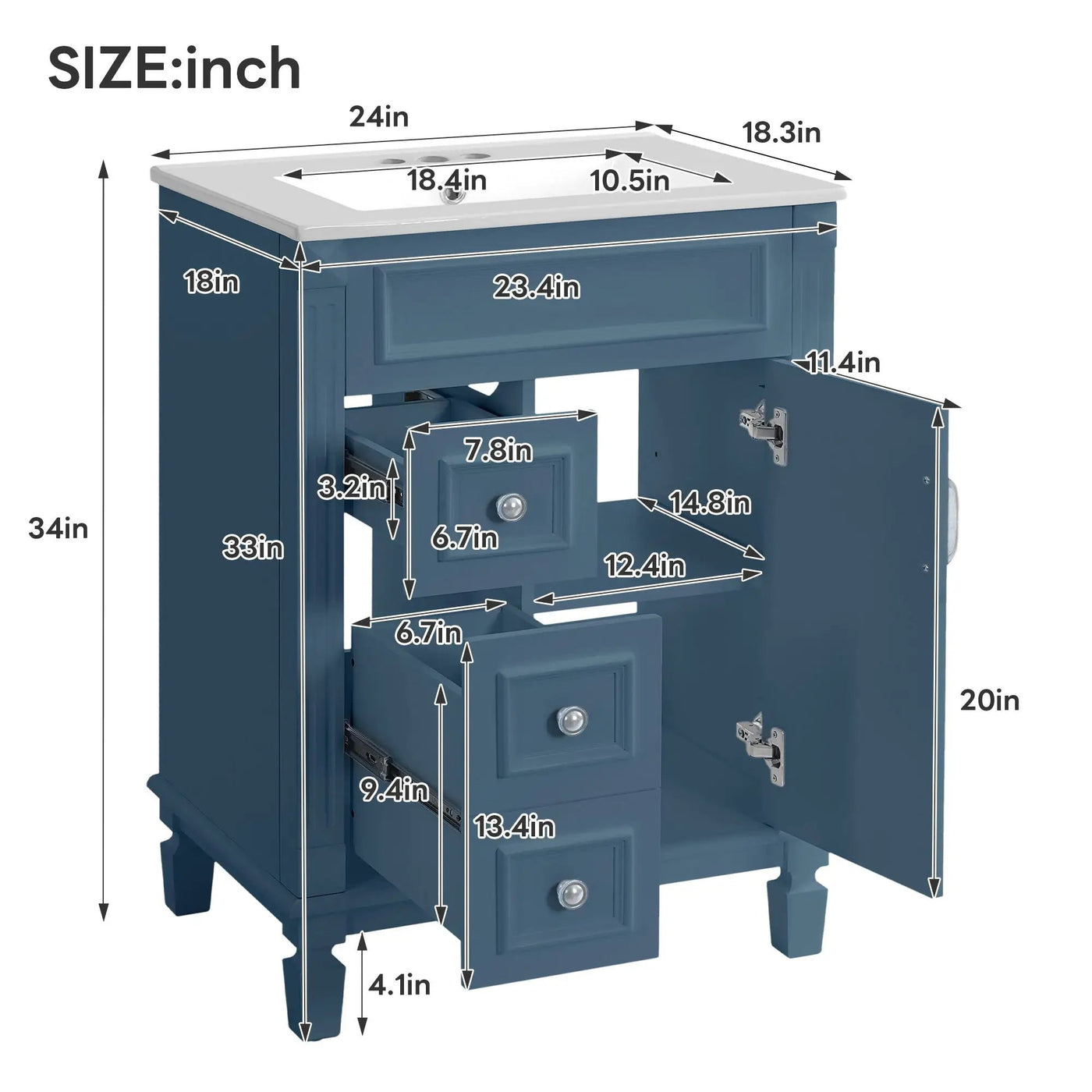 Bathroom Vanity With Sink, Compact Cabinet & 2 Drawers And Adjustable Shelf by Unique Piece Furniture