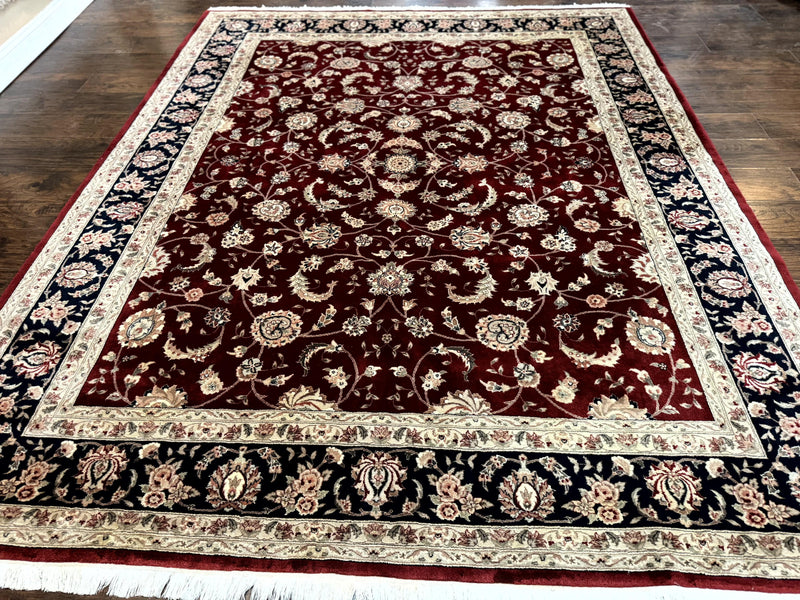 Maroon Persian Area Rug 8x10, Floral Allover, Pak Persian, Wool and Silk Highlights, Traditional Oriental Carpet by Jewel Rugs