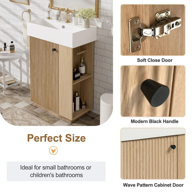 Bathroom Vanity With Sink, Freestanding Wood Grain Cabinet With Storage by Unique Piece Furniture