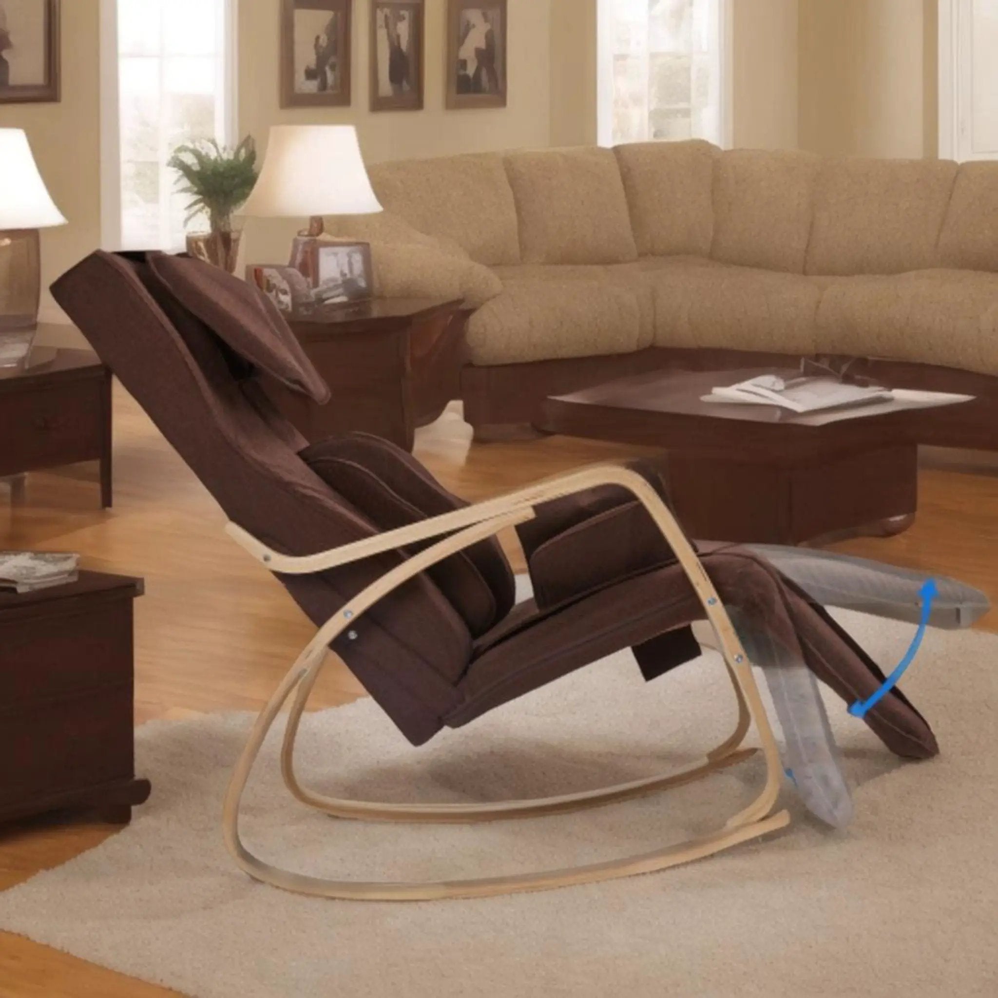 Comfortable Relax Rocking Chair With Full Massage Function Cotton Fabric Air Pressure - Brown by Unique Piece Furniture
