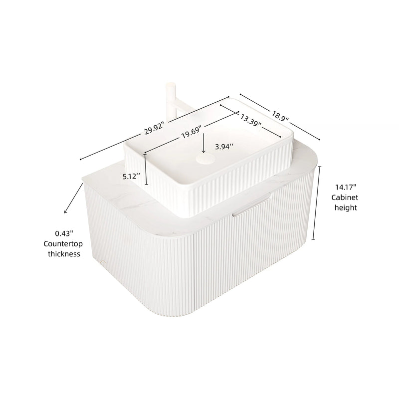 DINA 30" Bathroom Vanity & Sink with Floating Curved Edges and Storage Drawer by HouseOfZazla