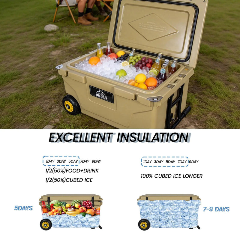 65 Quart Khaki Cooler, Ultra-Tough Hard Shell Ice Chest by HouseOfZazla