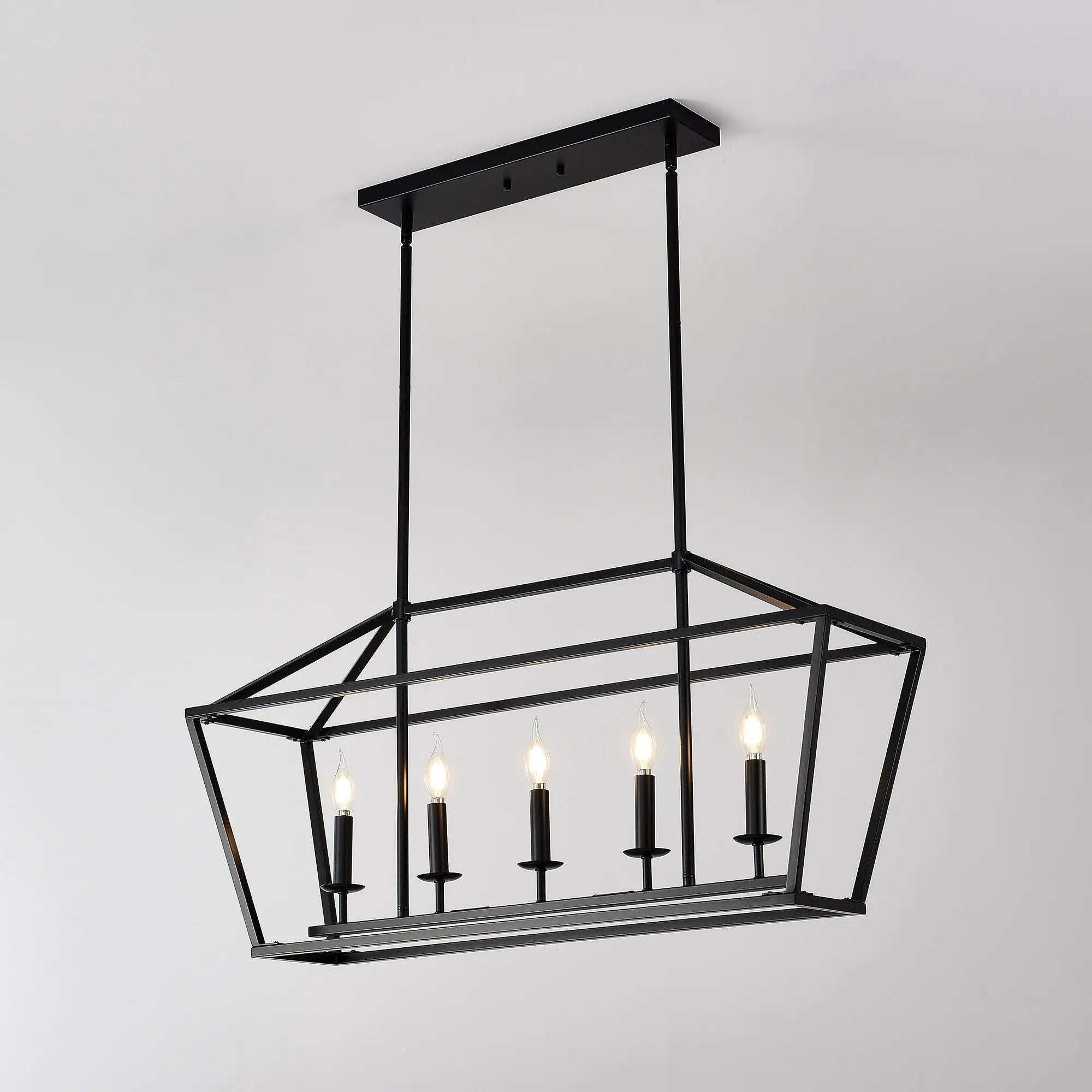 5 Light Farmhouse Kitchen Island Lighting, 5 Light Industrial Linear Chandelier For Dining Room Metal Hanging Pendant Light Fixture For Bedroom Living Room Hallway Conference Room - Matte Black by HouseOfZazla