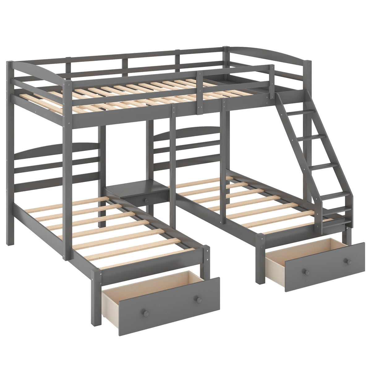 Full Over Twin & Twin Triple Bunk Bed with Drawers - Gray, photo 3 of 5