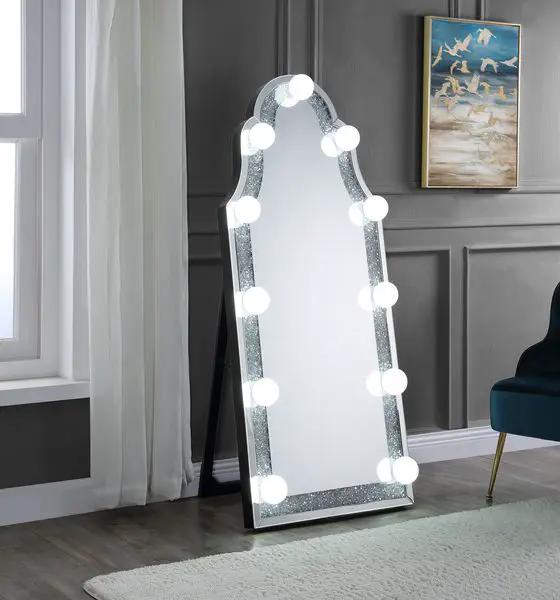 Noralie - Hollywood Floor Mirror - Mirrored & Faux Diamonds by Unique Piece Furniture