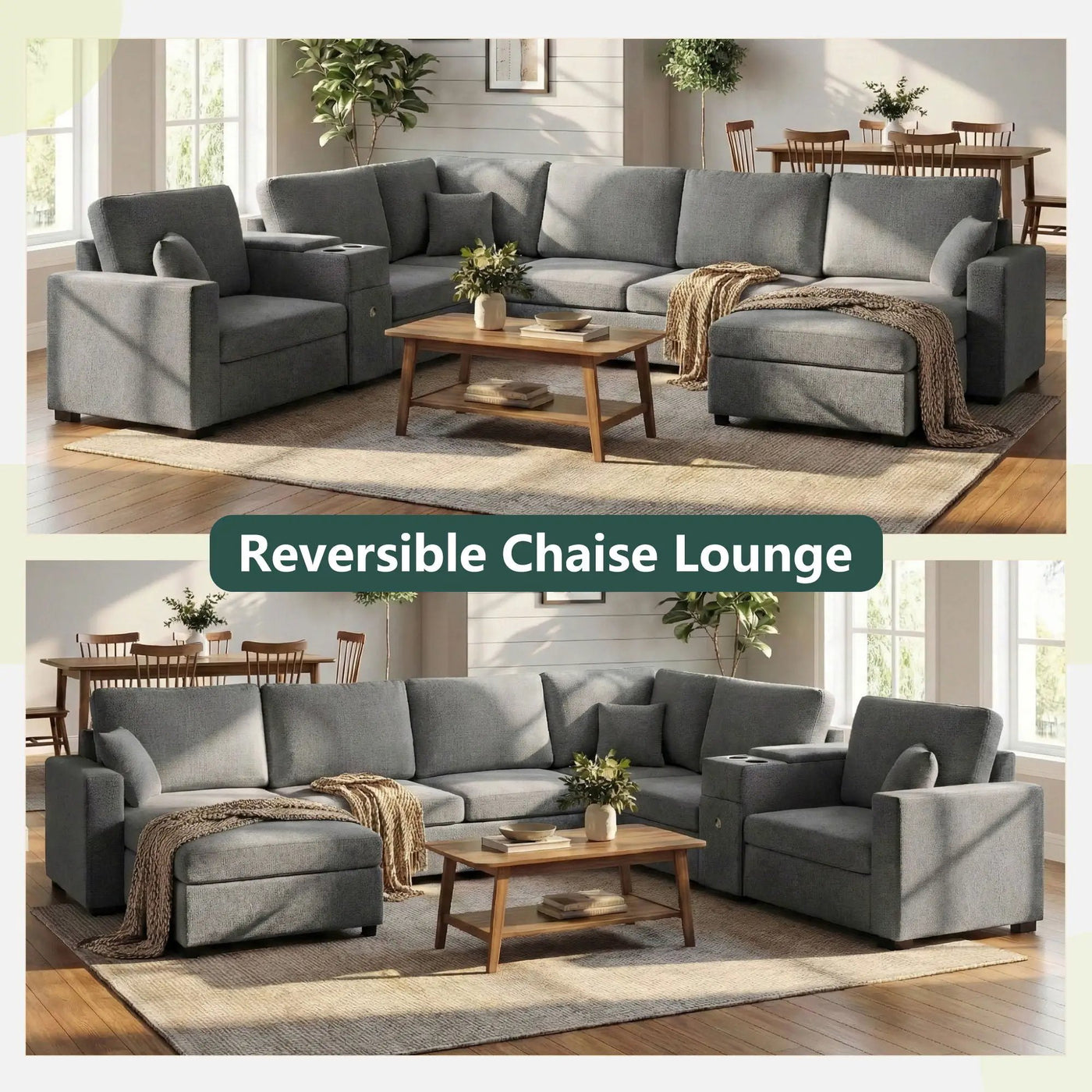 Modular 5 Seat U-Shape Sectional Sofa With Chaise Lounge, Built In Cup Holders And Storage Drawer by HouseOfZazla