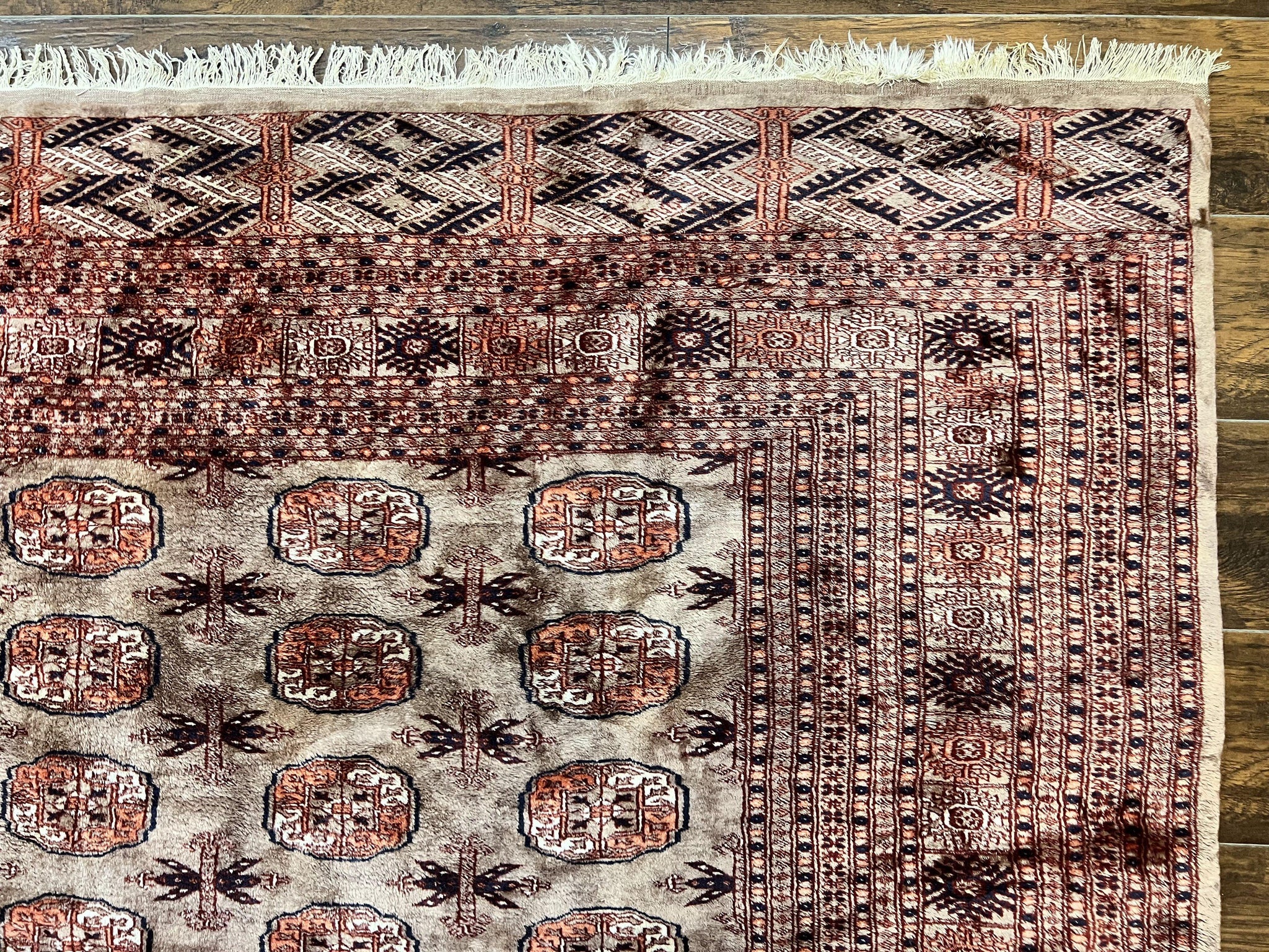 Pakistani Bokhara Turkoman Rug 7x10, Handmade Vintage Wool Carpet, Brown-Red by Jewel Rugs