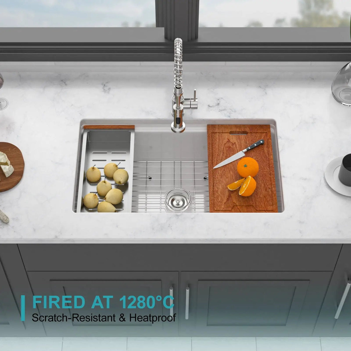 Undermount Workstation Single Bowl Porcelain Ceramic Kitchen Sink by HouseOfZazla
