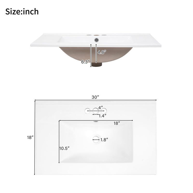 30" Bathroom Vanity with Ceramic Sink and Modern Storage Cabinet by HouseOfZazla