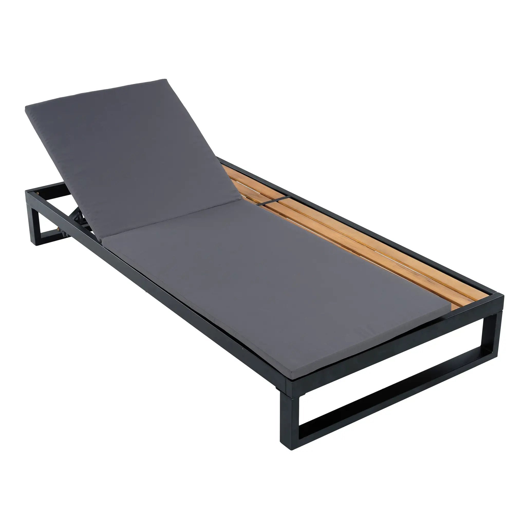 Black Iron & Teak Finish Chaise Lounge Set by HouseOfZazla