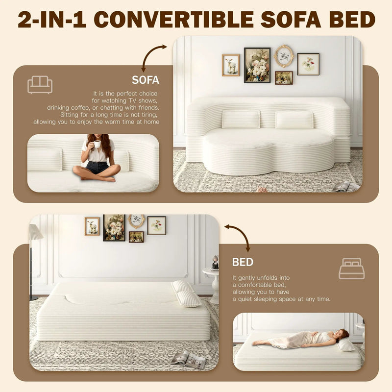 Floor Sofa With 2 Pillows, Convertible Twin Size Mattress For Living Room by HouseOfZazla