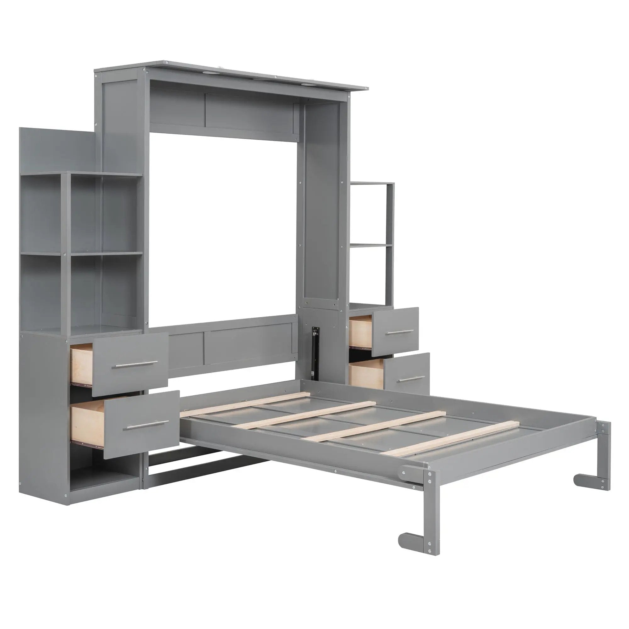 Murphy Wall Bed With LED Lights, Shelves And Drawers