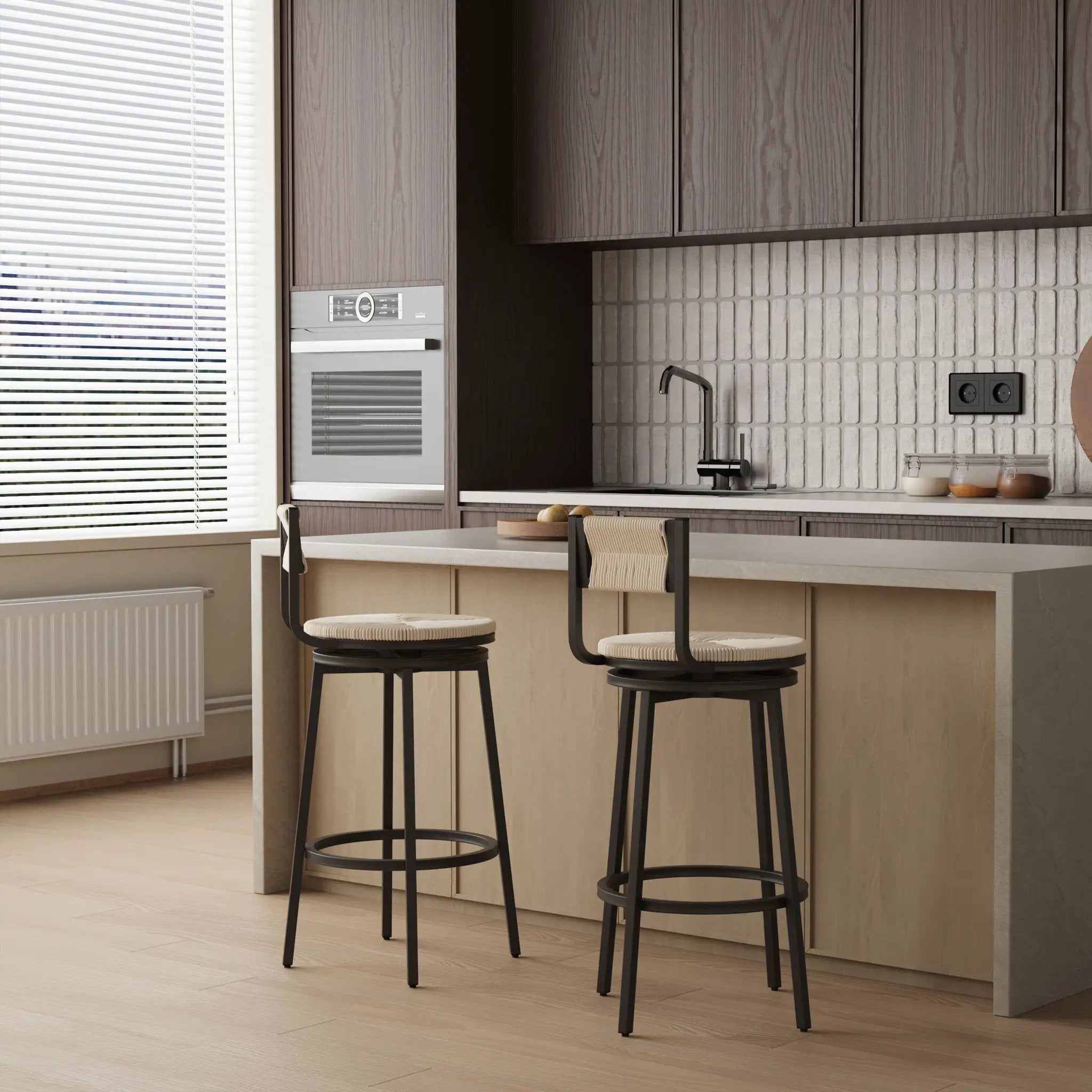Bar Stools Swivel Counter Chairs With Metal Frame Hand Woven Paper Rope Dining Barstools For Kitchen Counter (Set of 2) by Unique Piece Furniture