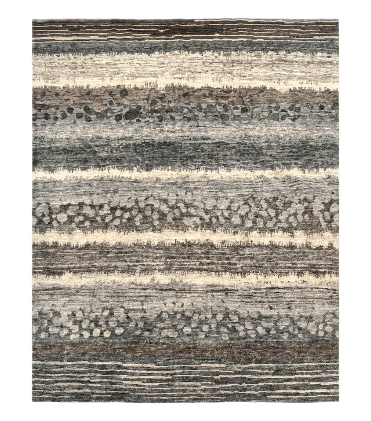 Modern Tibetan Wool Rug 8x10, Abstract, Contemporary, Handmade, Gray, Stripes by Jewel Rugs