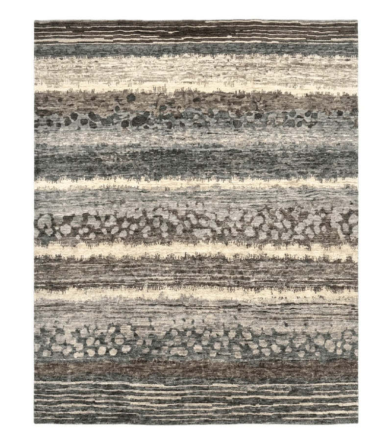 Modern Tibetan Wool Rug 8x10, Abstract, Contemporary, Handmade, Gray, Stripes by Jewel Rugs