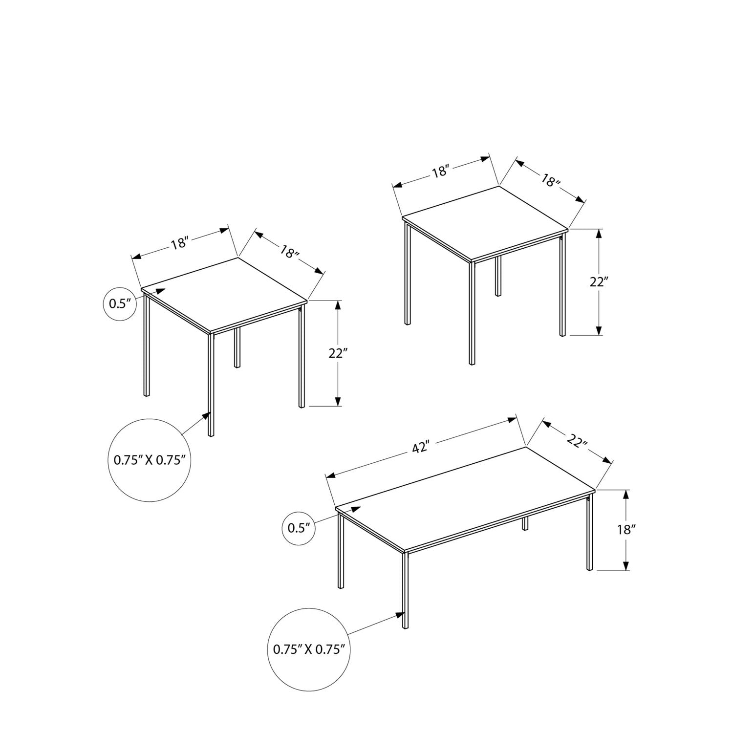 Table Set, Coffee, End, Contemporary, Modern (Set of 3) by Unique Piece Furniture