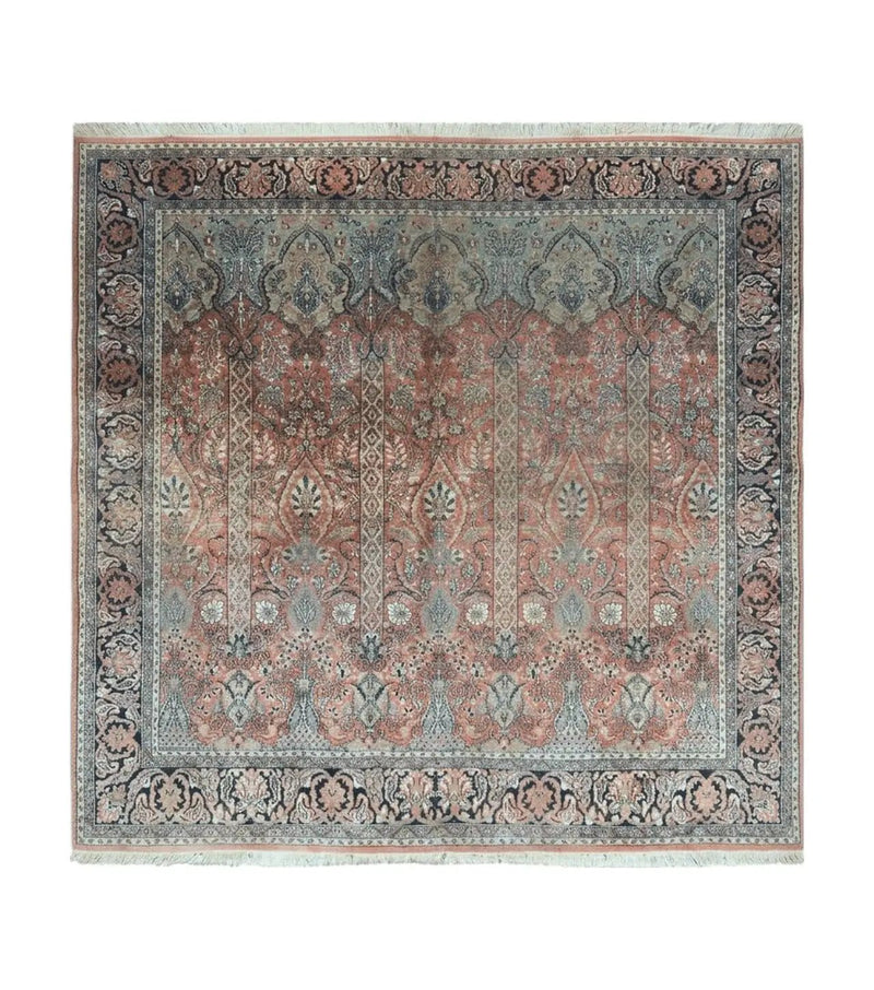 6' X 6' Vintage Handmade Fine Indian Silk Rug Kashmir Square Nice by Jewel Rugs