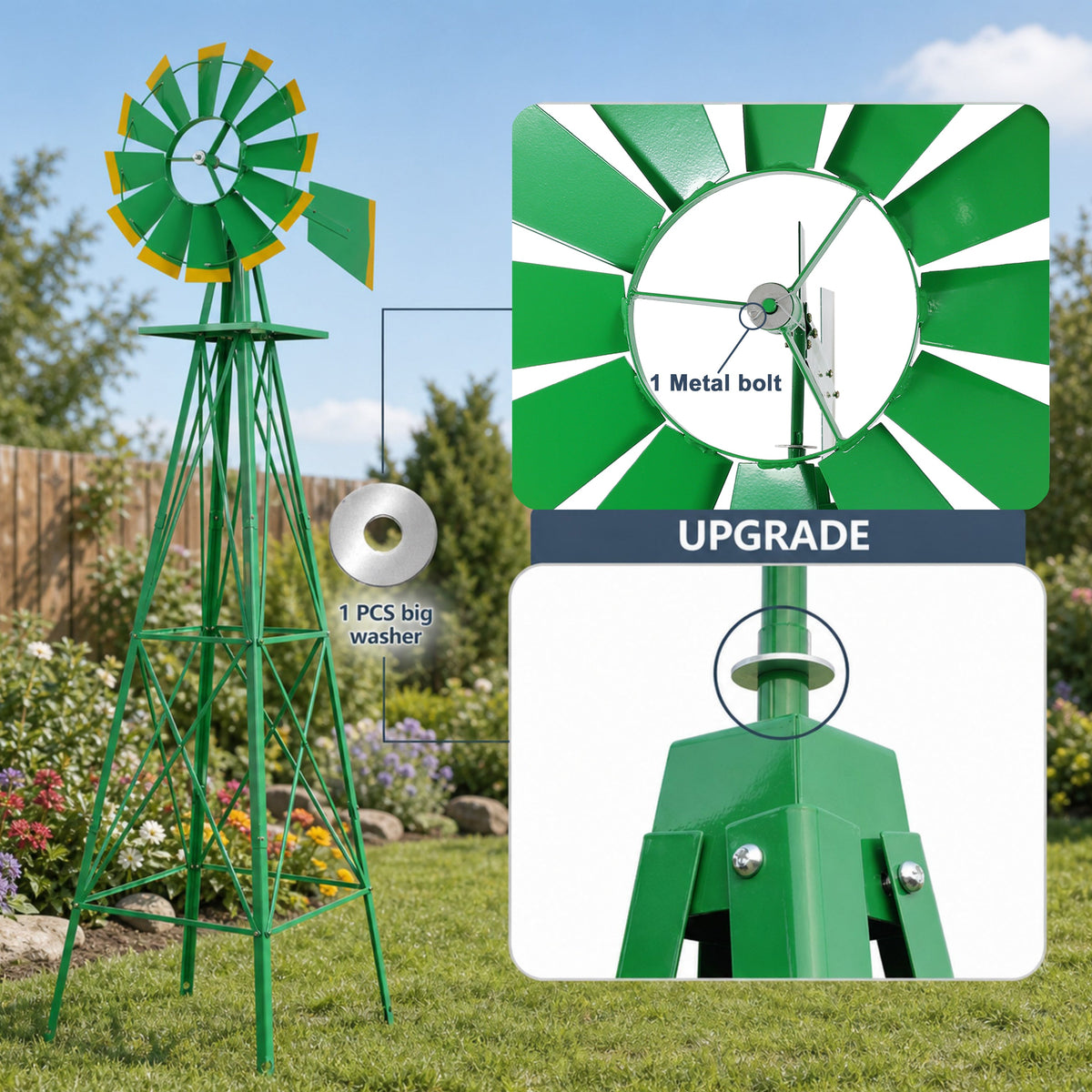 8FT Decorative Garden Windmill with Heavy Duty Steel Frame - Metal, photo 6 of 8