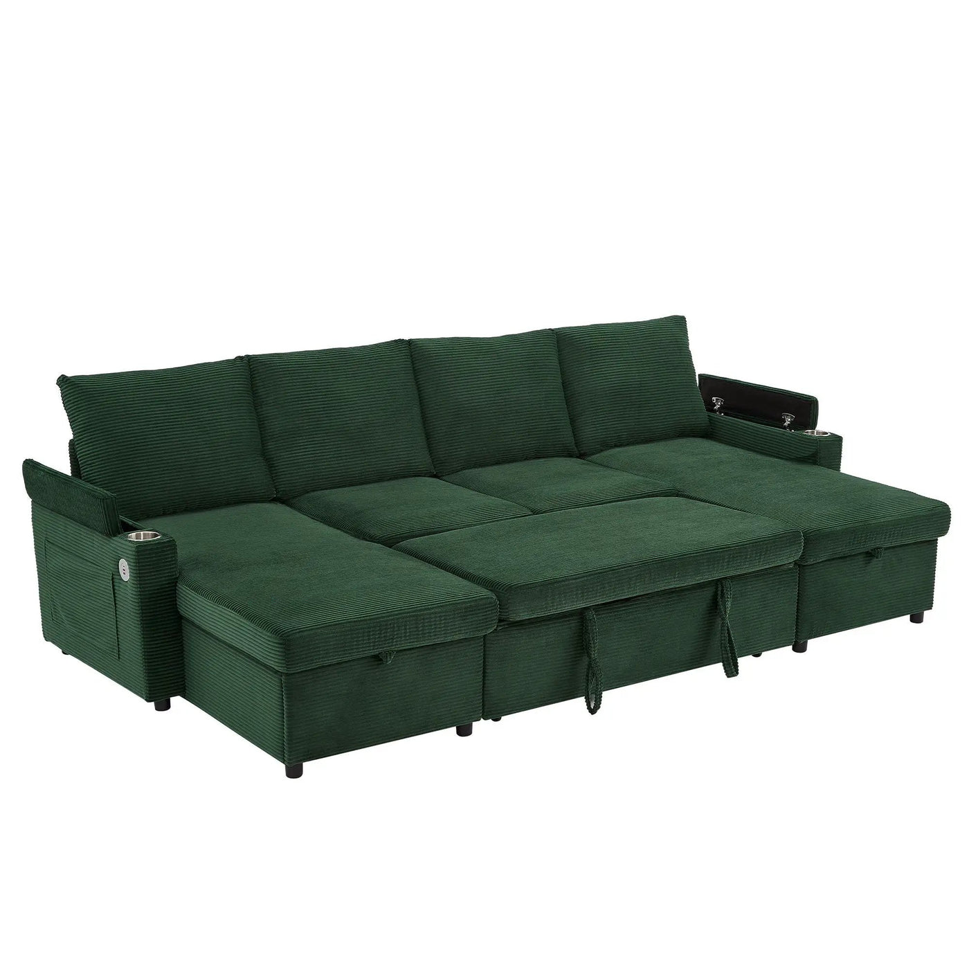 U Shaped Sectional Sofa Bed With Storage Chaise Lounges, USB Ports, And Cup Holders by HouseOfZazla