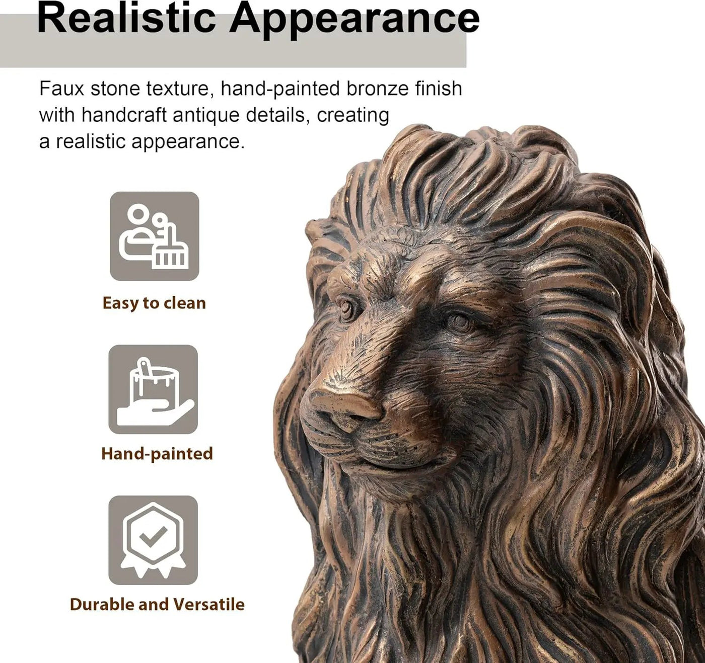 20.5" Lion Statue - Resin Outdoor Guardian Sculpture by HouseOfZazla
