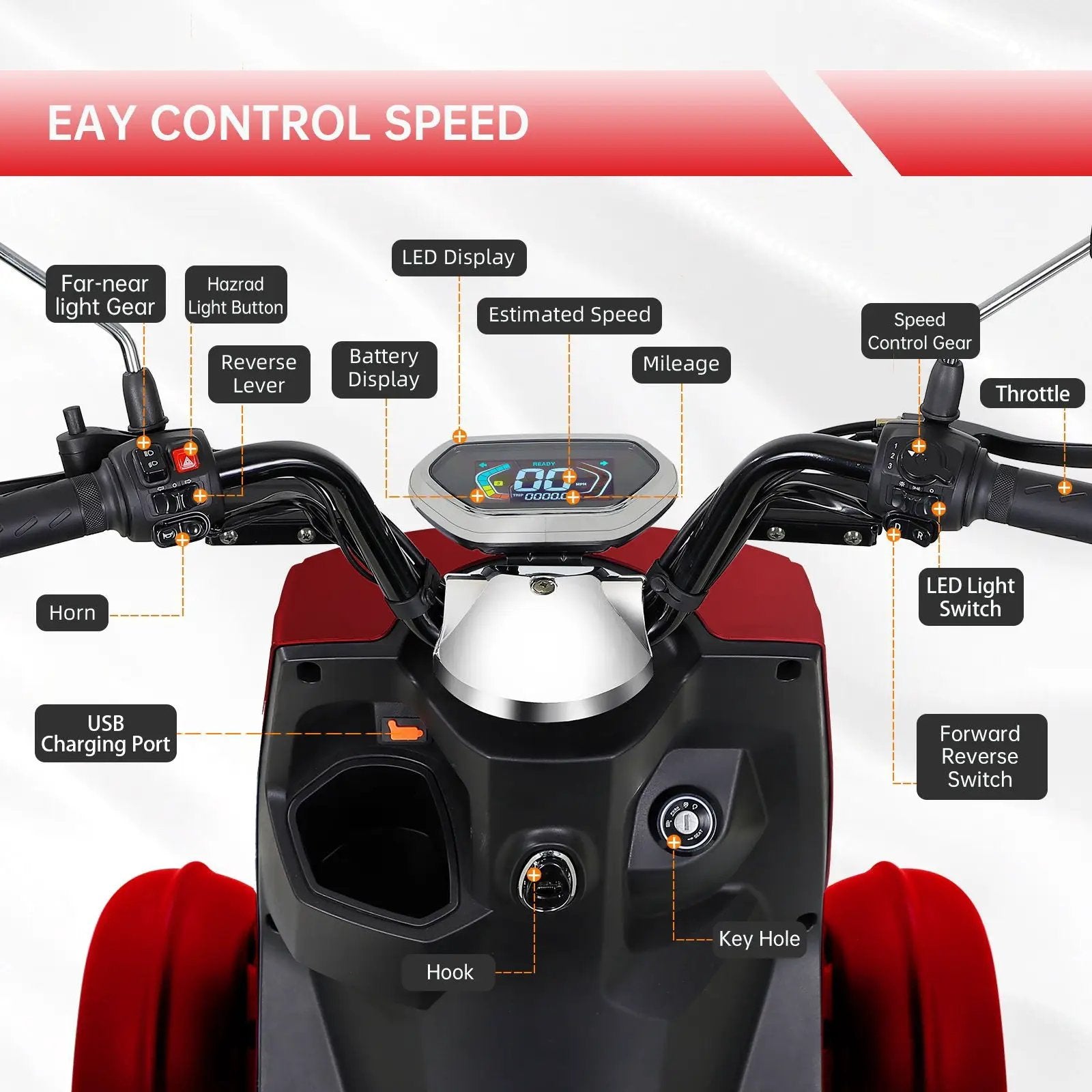 Electric Mobility Scooter With Big Size And High Power - Red by HouseOfZazla