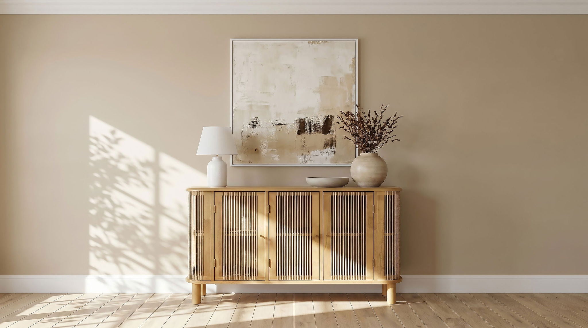 Ervine 3-Door Rope Panel Sideboard Accent Storage Cabinet Natural