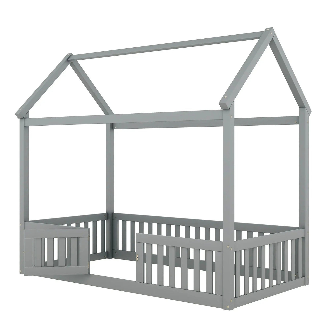 Wood House Bed With Fence And Door by HouseOfZazla