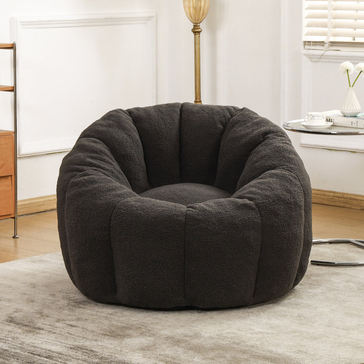 Bean Bag Chair with Armrests - Plush Faux Fur - Dark Gray, photo 2 of 10