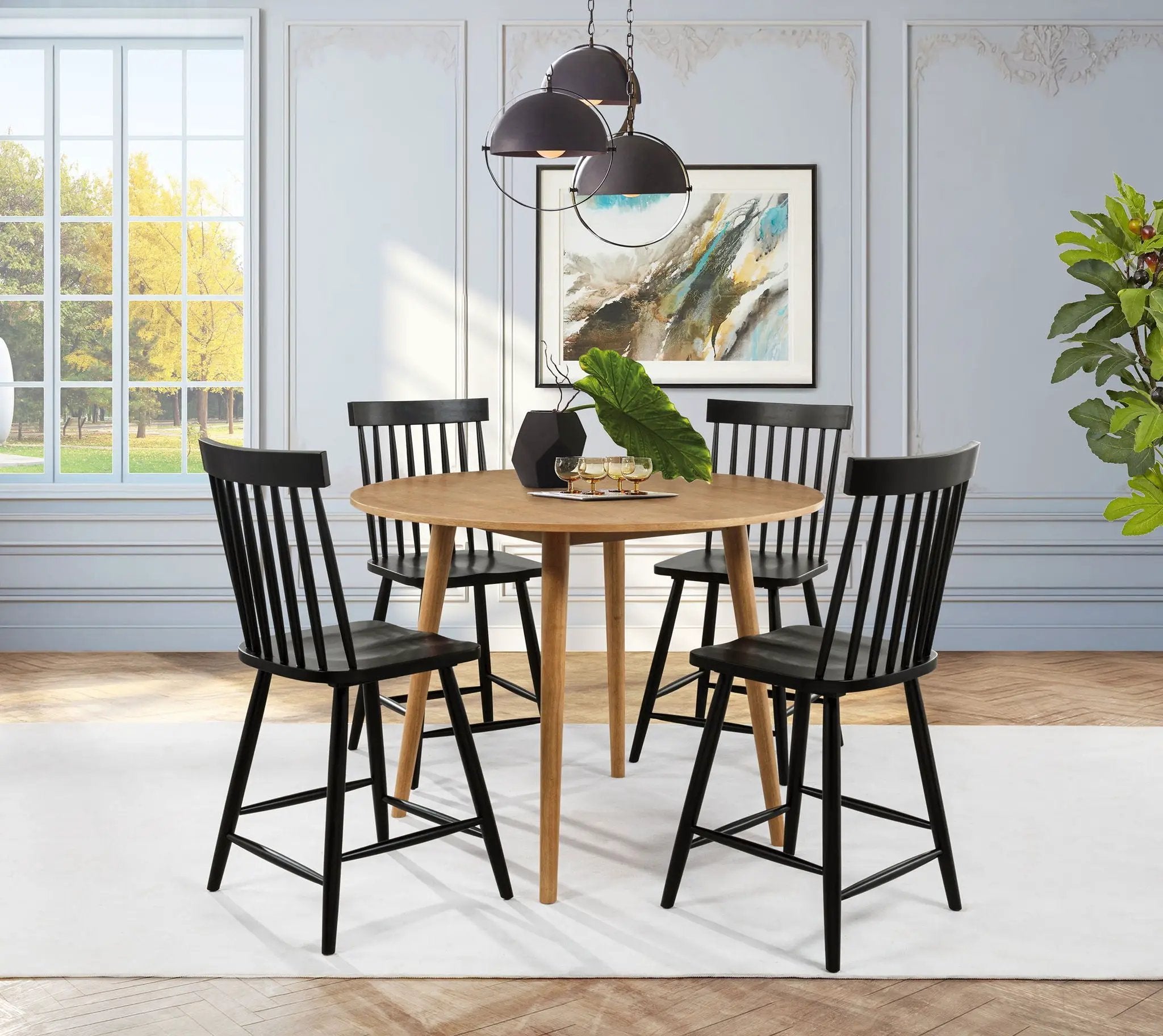 Andrews 5-piece Round Counter Dining Set Light Ash and Black by Unique Piece Furniture