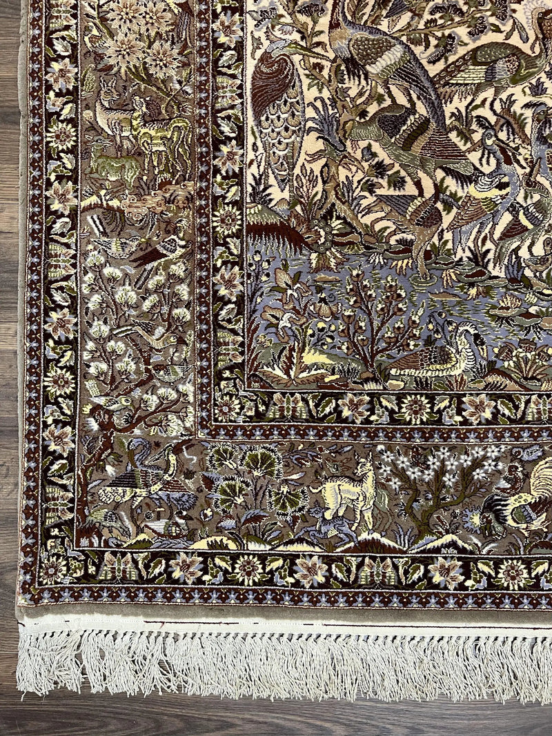 Persian Isfahan Rug 5x8 - Tree of Life, Animal Pictorials, Kork Wool & Silk by Jewel Rugs