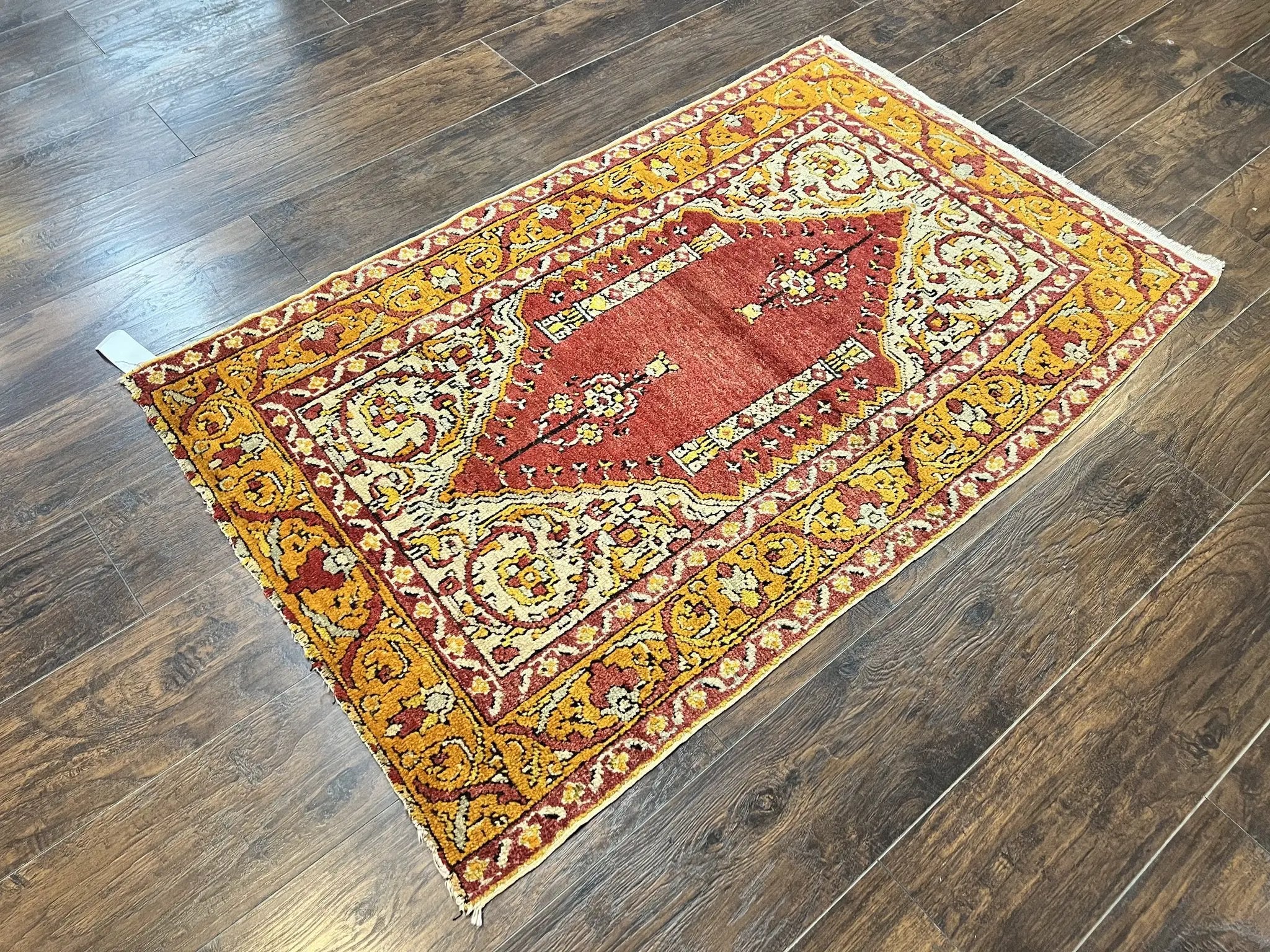 Antique Turkish Prayer Rug 3x5, Hand Knotted Turkish Melas Oushak Wool Carpet, Mehrab Rug, Orange & Red Vintage Rug 3 x 5 Collectible by Jewel Rugs
