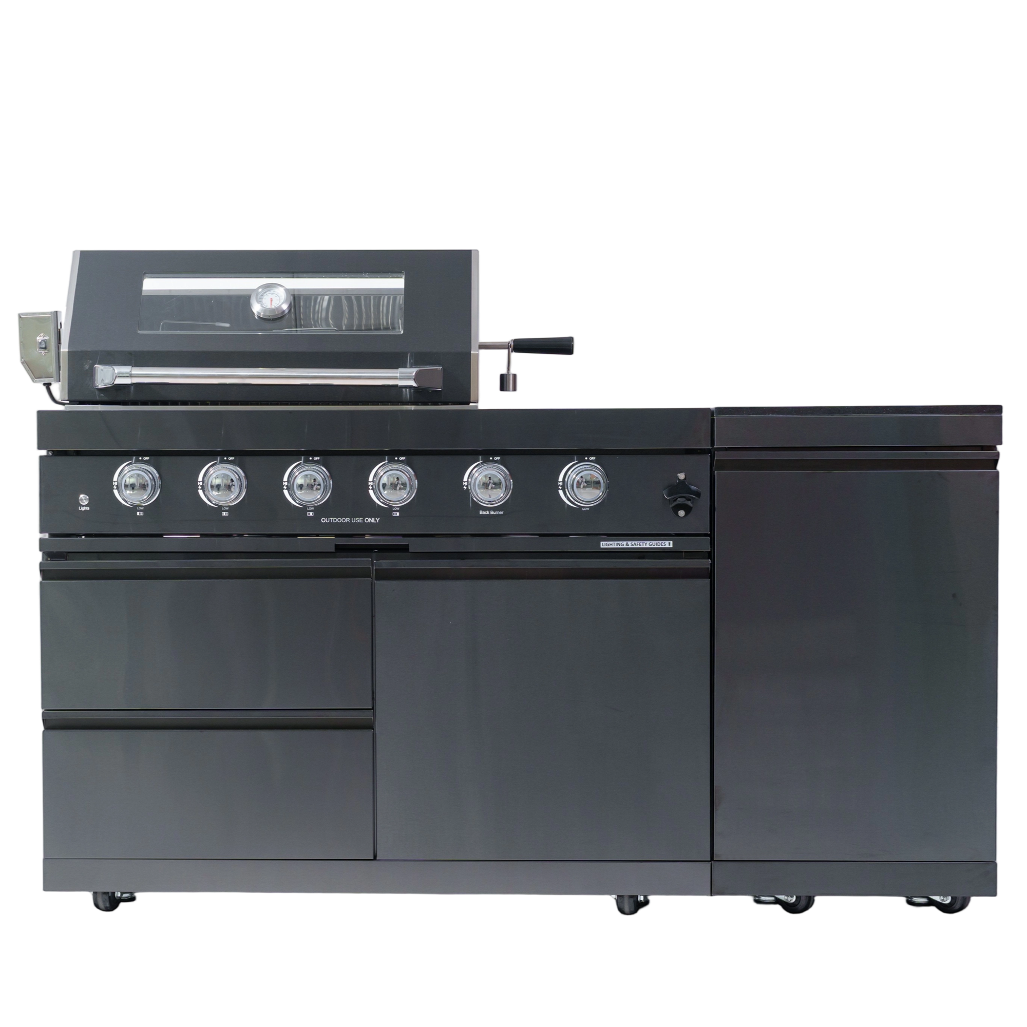 65" 4-Burner 72,000 BTU Black Outdoor Kitchen Island Grill + Side Burner + Rotisserie kit by Chery Industrial