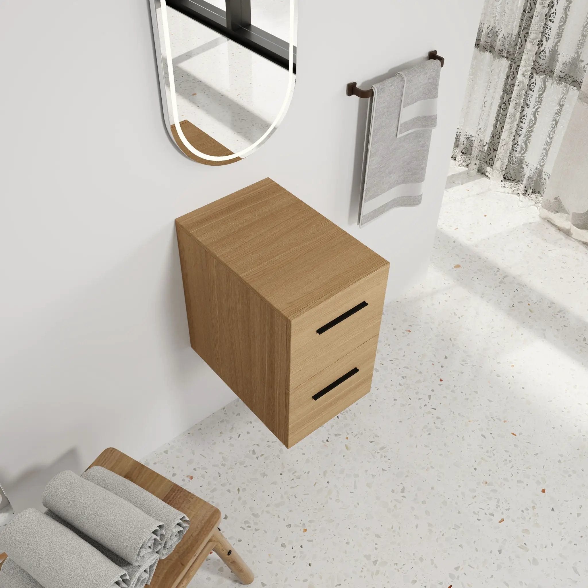Floating Bathroom Vanity Drawer Base, Wall Mounted Storage With 2 Drawers - Light Oak by HouseOfZazla