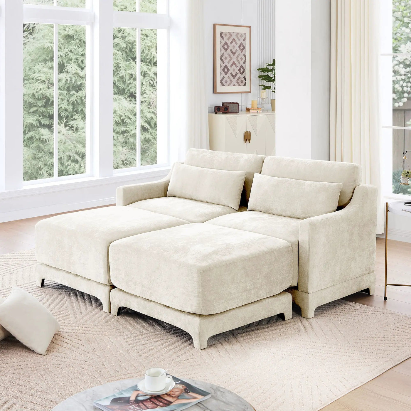 Stylish Sofa With Ottoman And Lumbar Pillows, Ergonomic Design by Unique Piece Furniture