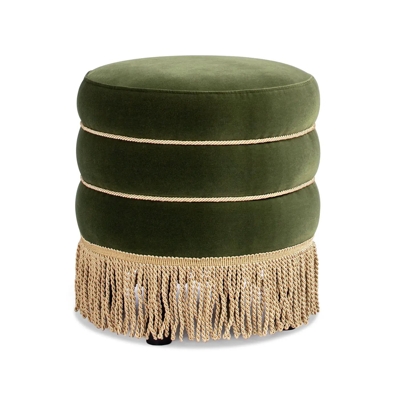 Edward - Round Upholstered Ottoman With Bullion Fringe - Olive Green by Unique Piece Furniture