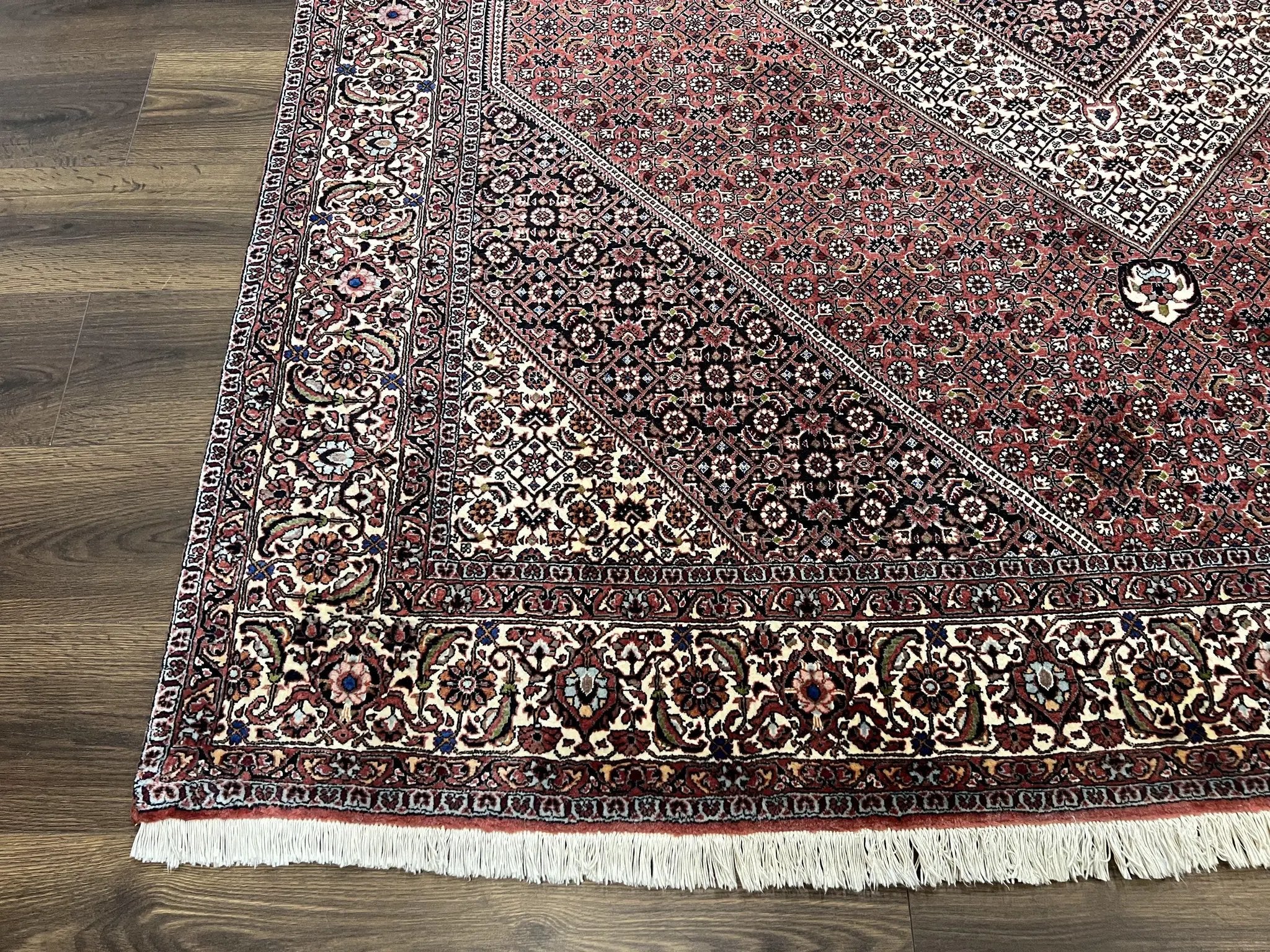 Wonderful Persian Bidjar Rug 7x8 ft, Almost Square Oriental Carpet, Herati Mahi, Highly Detailed, Ivory Red Navy Blue, Very Fine Handmade Bijar Rug by Jewel Rugs