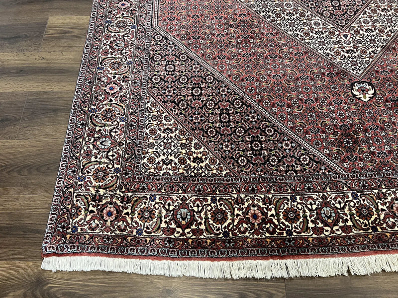 Wonderful Persian Bidjar Rug 7x8 ft, Almost Square Oriental Carpet, Herati Mahi, Highly Detailed, Ivory Red Navy Blue, Very Fine Handmade Bijar Rug by Jewel Rugs