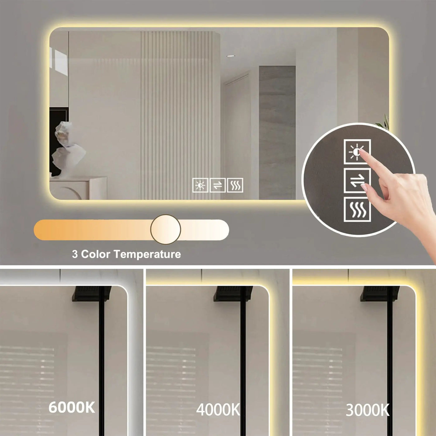 LED Bathroom Mirror With 3 Color Dimmable Backlight by HouseOfZazla