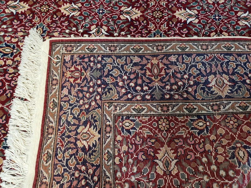 Vintage Turkish Sivas Area Rug 6.5 x 9.5, Wool Hand-Knotted Red & Midnight Blue Allover Floral Pattern Oriental Carpet, 6x9 Traditional Rug by Jewel Rugs