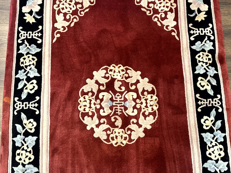 Chinese Wool Rug 4x6, Maroon and Black, Butterflies, Chinese Oriental Carpet, 90 Line Rug by Jewel Rugs