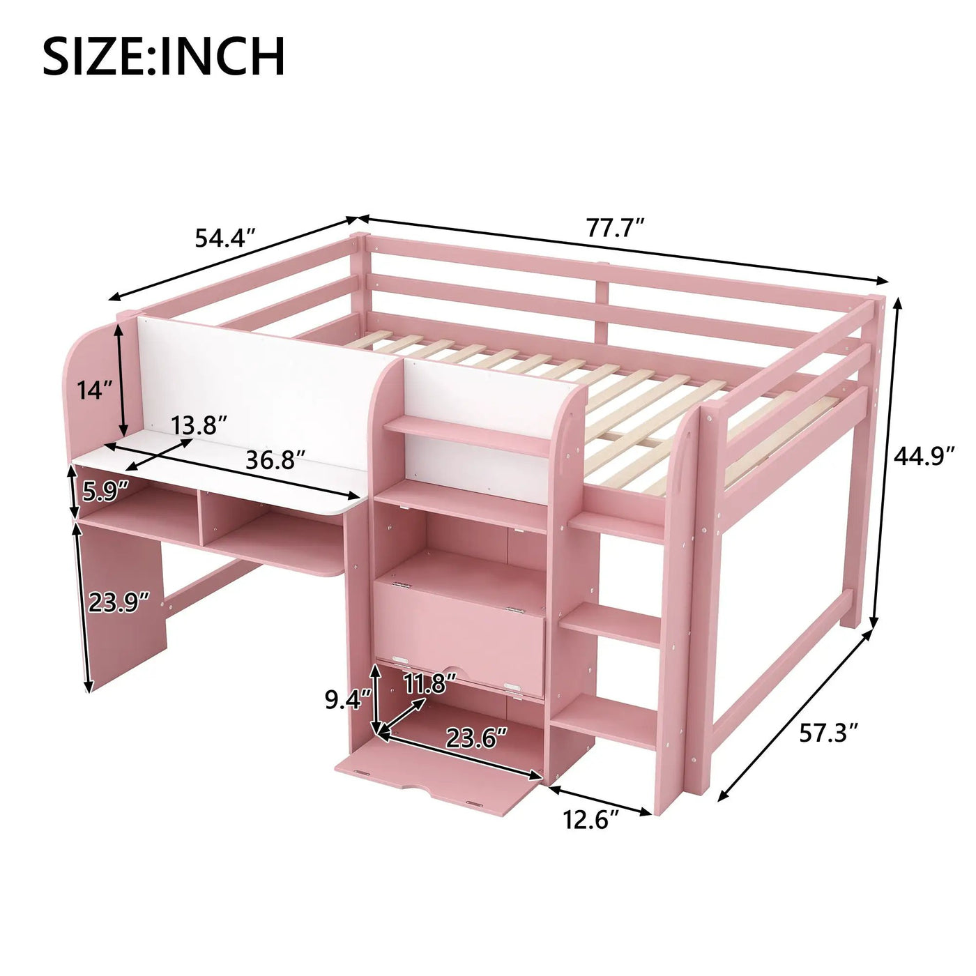Low Loft Bed With Built In Desk, Storage Cabinets, Open Bookcase And Doodle board by HouseOfZazla