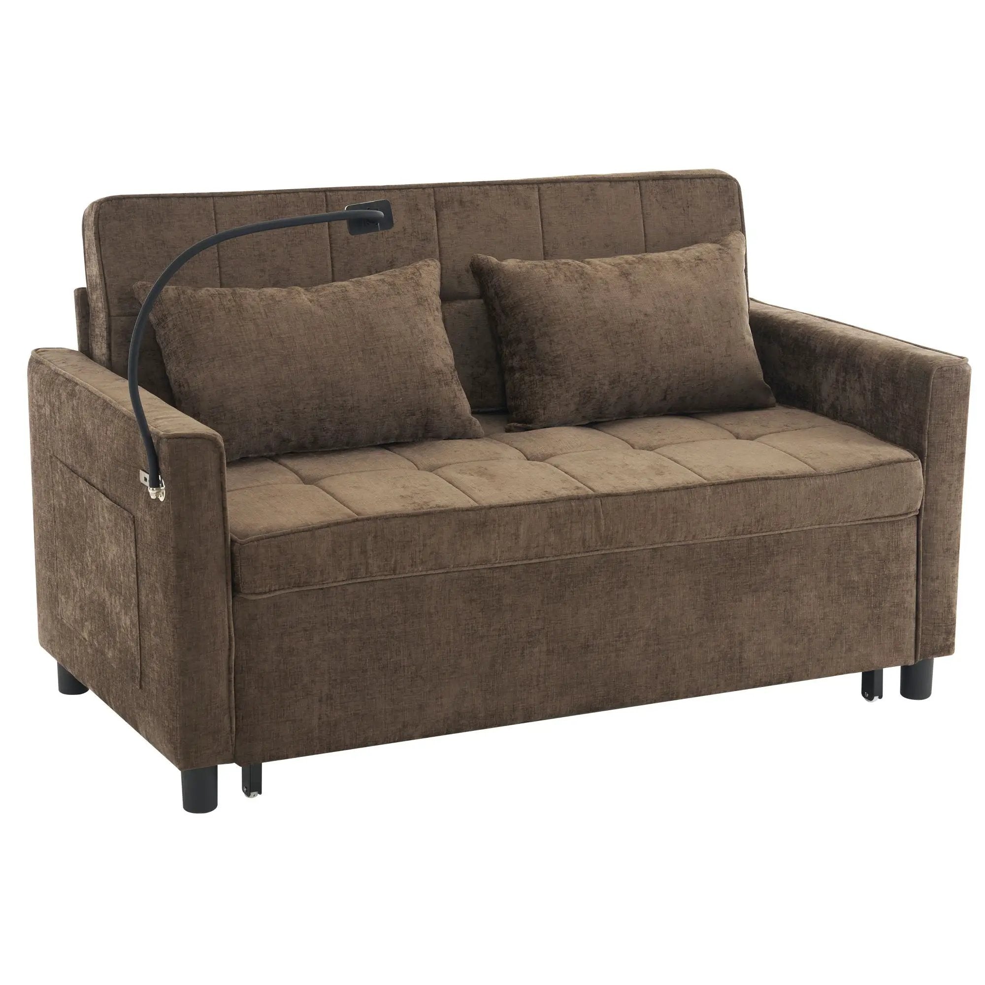 Pull-Out Sleeper Sofa With Reversible Backrest Cushion, Side Pockets, 2 USB Ports And A Phone Holder For Living Room by HouseOfZazla