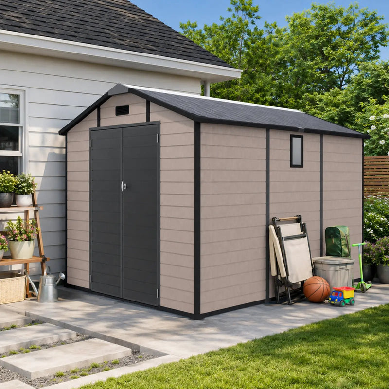 8x10 FT Plastic Outdoor Storage Shed - Lockable Resin Tool Shed by HouseOfZazla