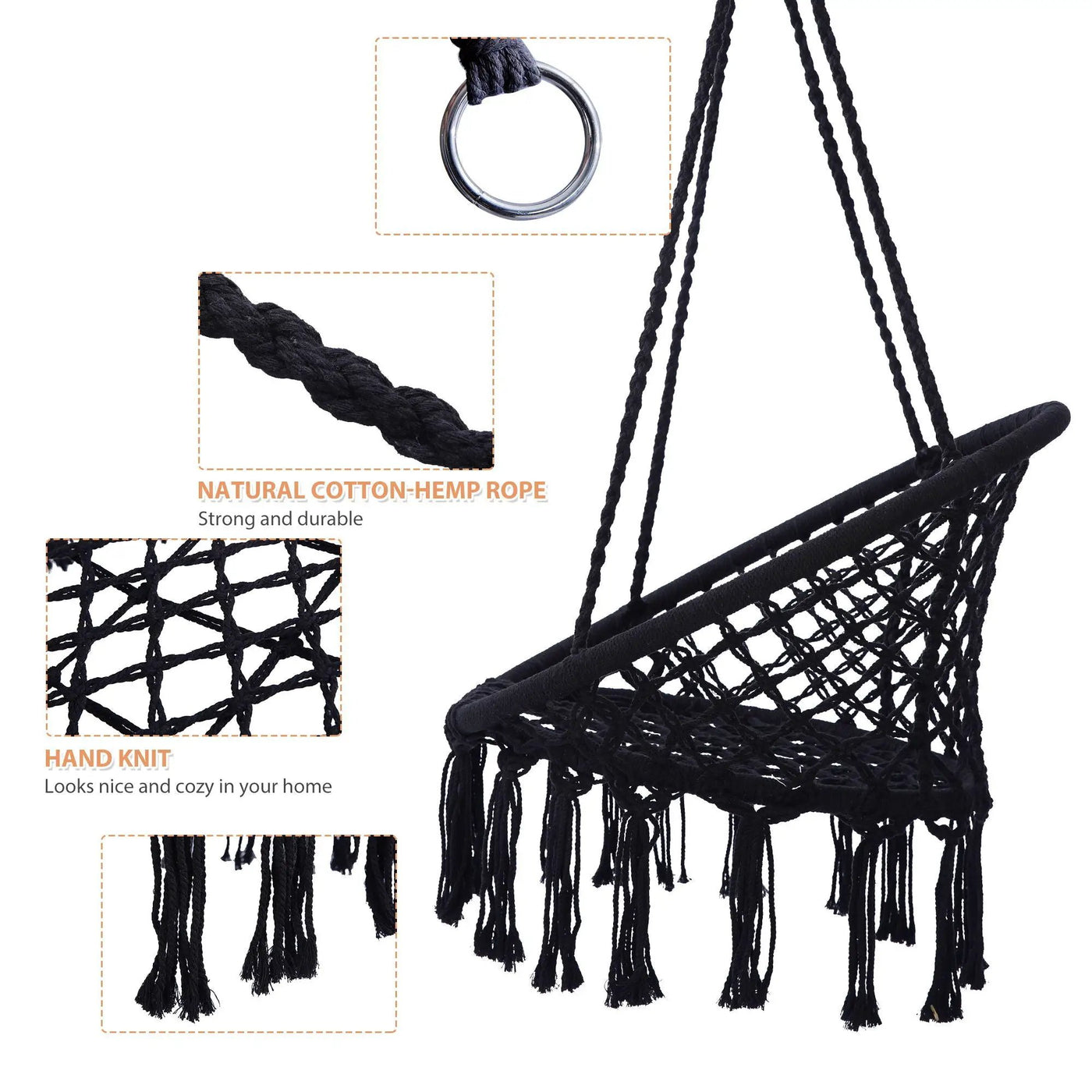 Macrame Hanging Hammock Chair, Rope Swing For Indoor And Outdoor Use by Unique Piece Furniture