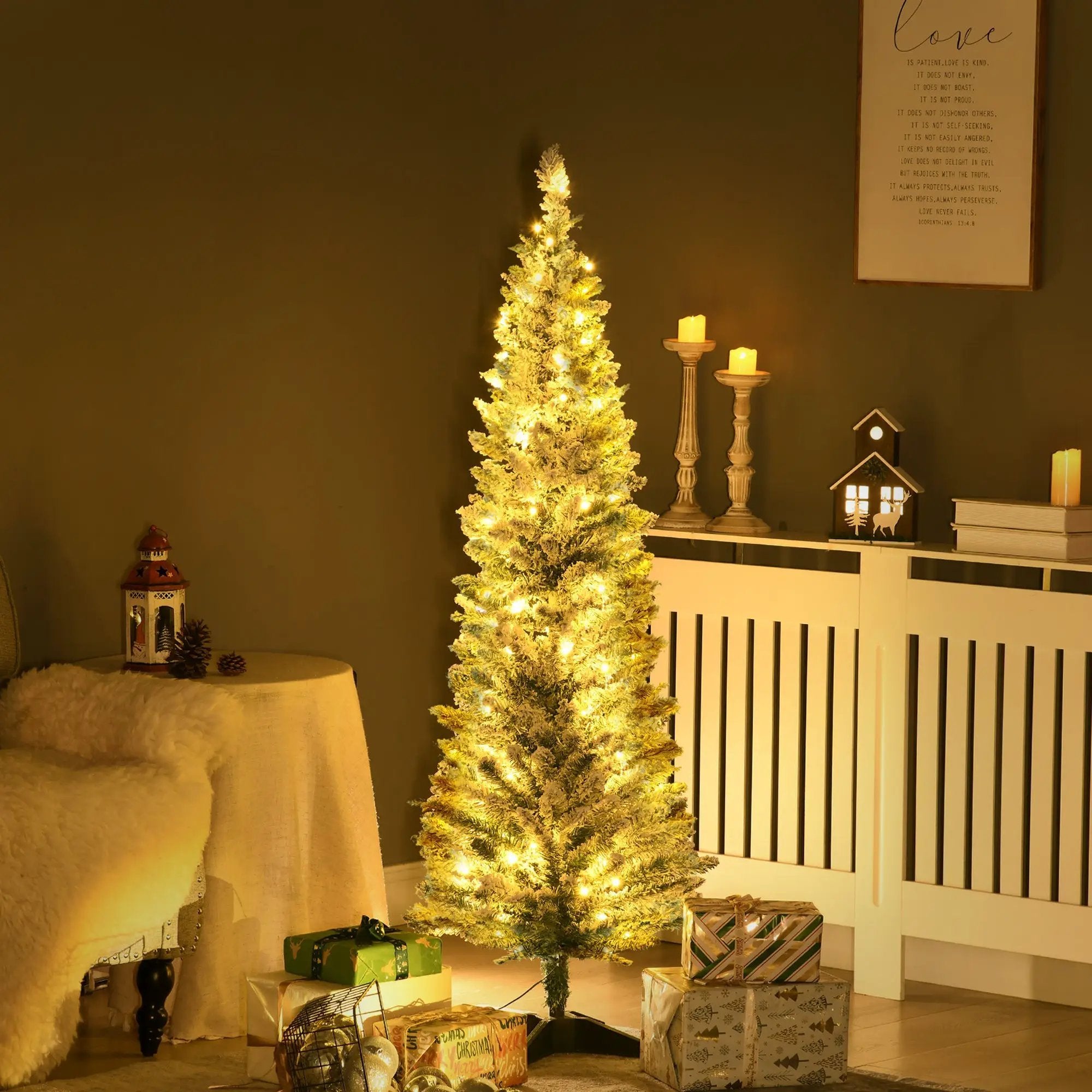HOMCOM 5' Tall Pre-Lit Slim Noble Fir Artificial Christmas Tree by HouseOfZazla