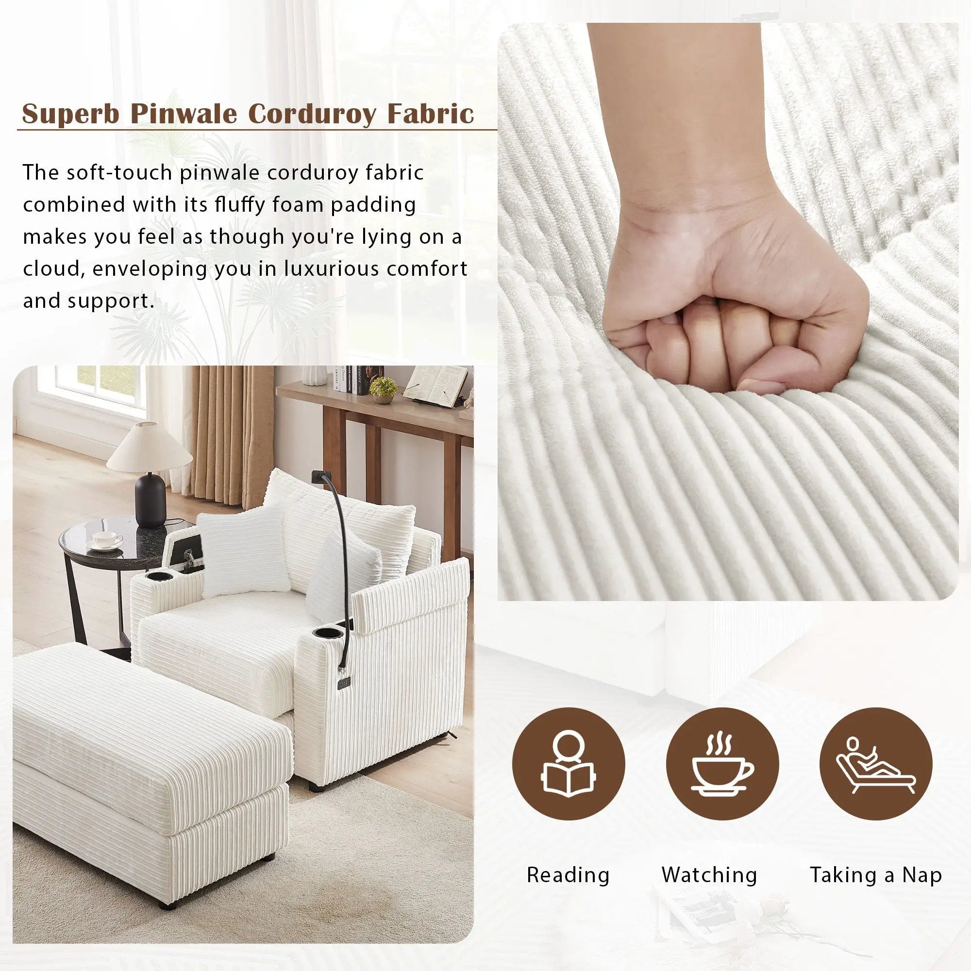 Modern Style Loveseat Sofa Sectional Sofa Couch With Storage Space, A Movable Ottoman, Two USB Ports, Two Cup Holders, A Phone Holder For Living Room by HouseOfZazla