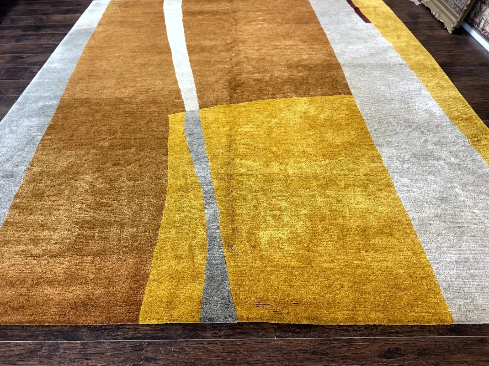 Modern Tibetan Rug 9x10, Wool Handmade Tibetan Area Rug, Abstract Multicolor by Jewel Rugs